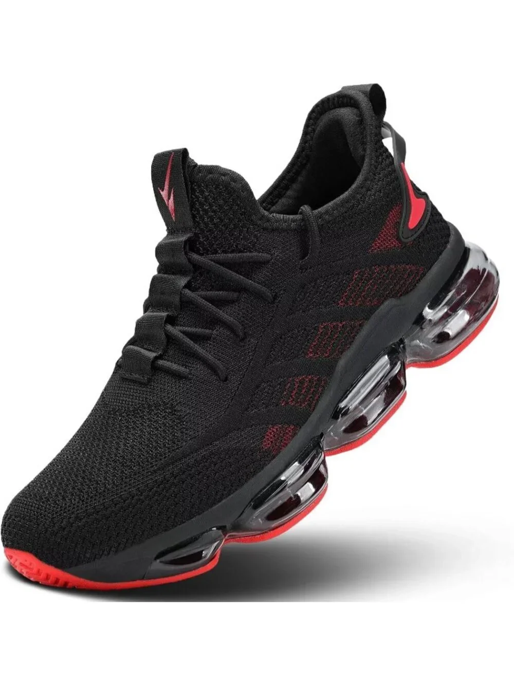 Men's Black Red Running Shoes Air Cushion Slip on Walking Tennis Sneakers